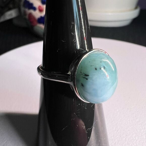 Larimar Crystal Oval Gemstone Ring Size‎ 6 Adjustable (#6) - Picture 4 of 15